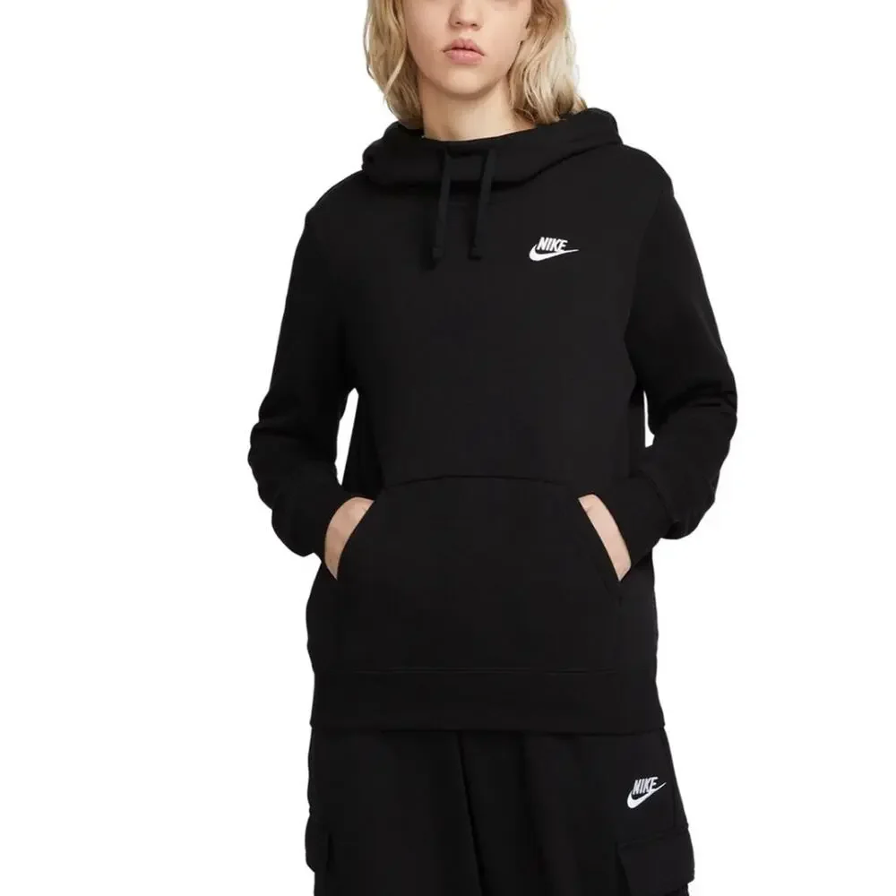 NIKE Women's Black Sportswear Club Fleece Funnel-Neck Hoodie Sweatshirt